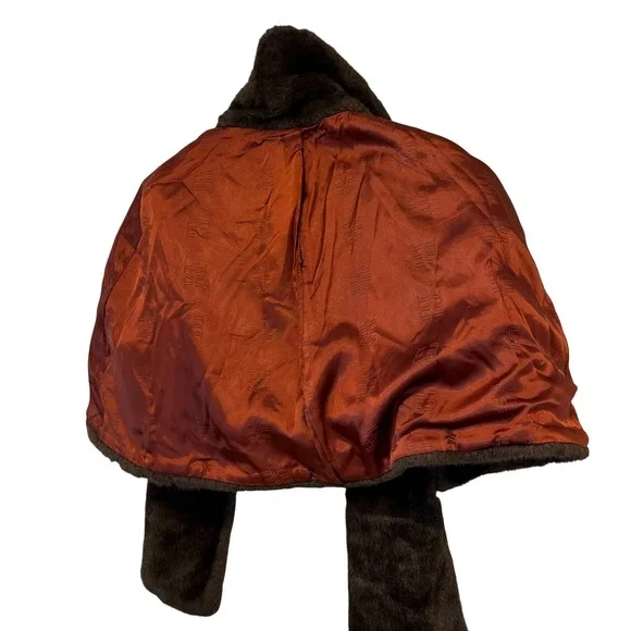 Vintage Faux Fur Capelet Jacket Brown Shawl Collar Bell Sleeves - Picture 6 of 7